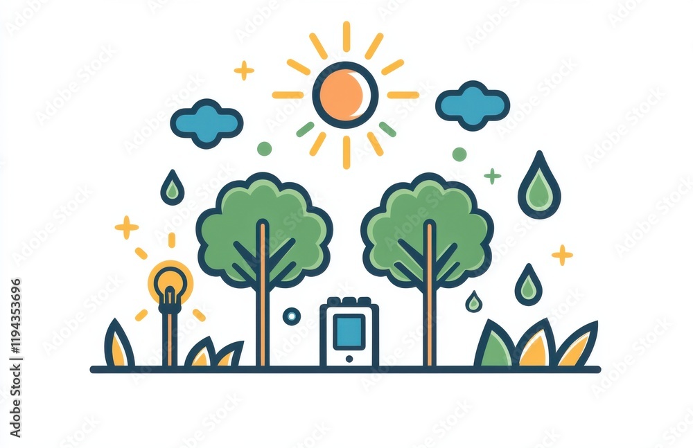 Fototapeta premium Colorful line art illustration of environmental sustainability concept