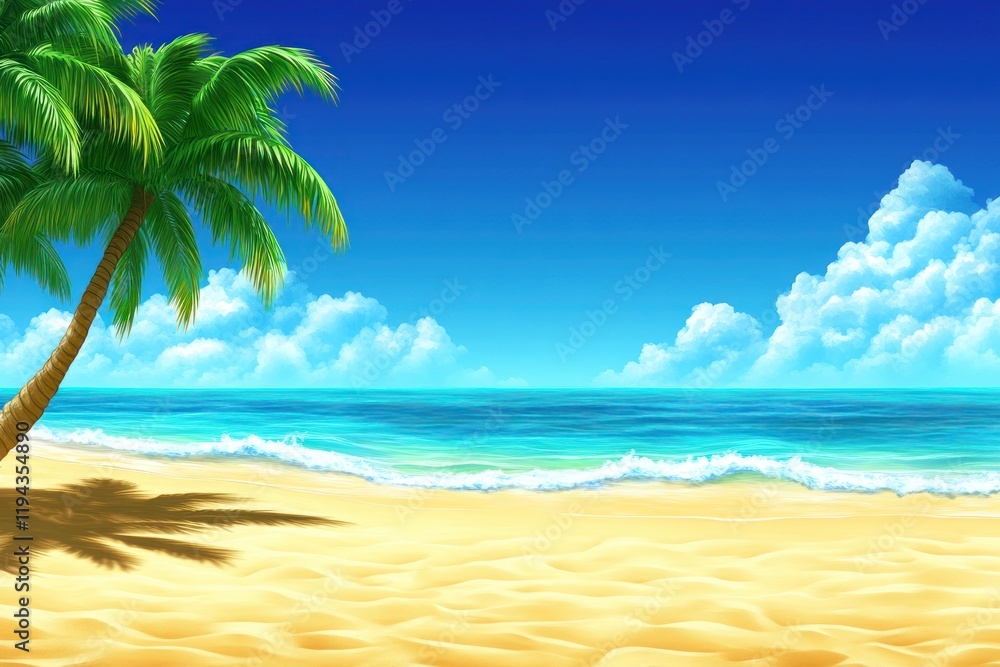 Obraz premium Tropical beach paradise palm tree, ocean, summer vacation