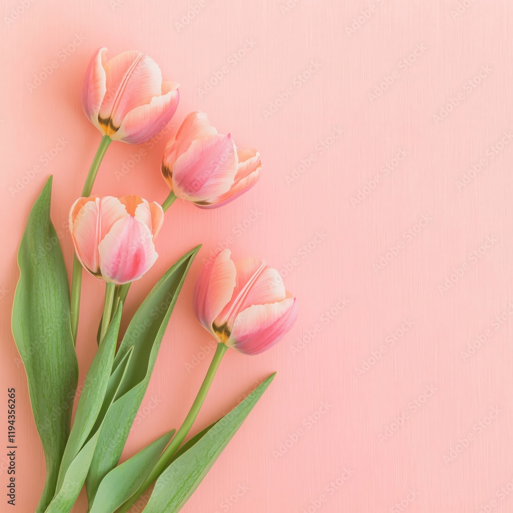 Elegant Pink Tulips on Soft Pink Background Spring Floral Design Elegant Pink Tulips on Soft Pink Background Spring Floral Design