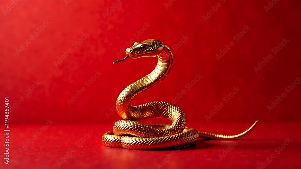 Obraz premium golden snake on red background