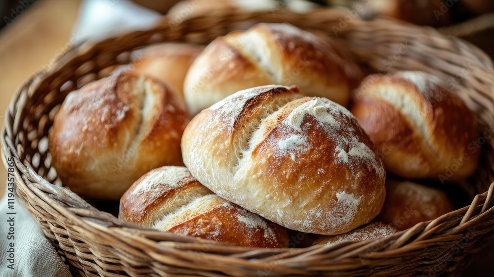 Freshly Baked Organic Bread Rolls in Wicker Basket Rustic Pastry Delicious Homemade Loaves Natural Ingredients Wellness Food Freshly Baked Organic Bread Rolls in Wicker Basket Rustic Pastry Delicious Homemade Loaves Natural Ingredients Wellness Food