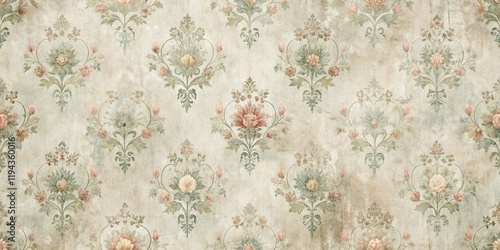 Elegant Antique Floral Damask Pattern with a Distressed Textured Background for Design Projects