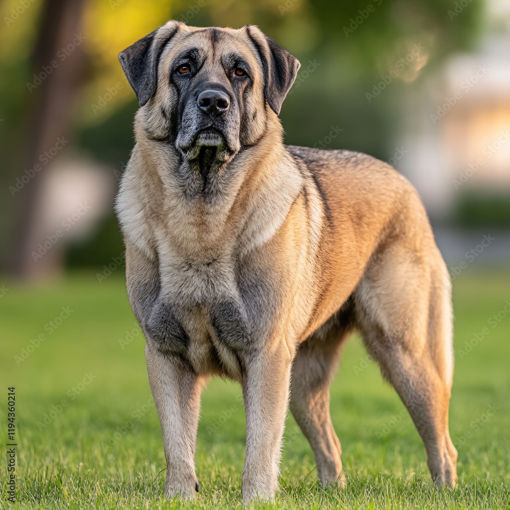 Majestic Anatolian Shepherd Dog Standing in Grass Sunlight Golden Hour Majestic Anatolian Shepherd Dog Standing in Grass Sunlight Golden Hour