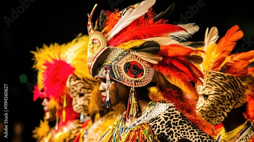 African dancers vibrant headdresses night performance