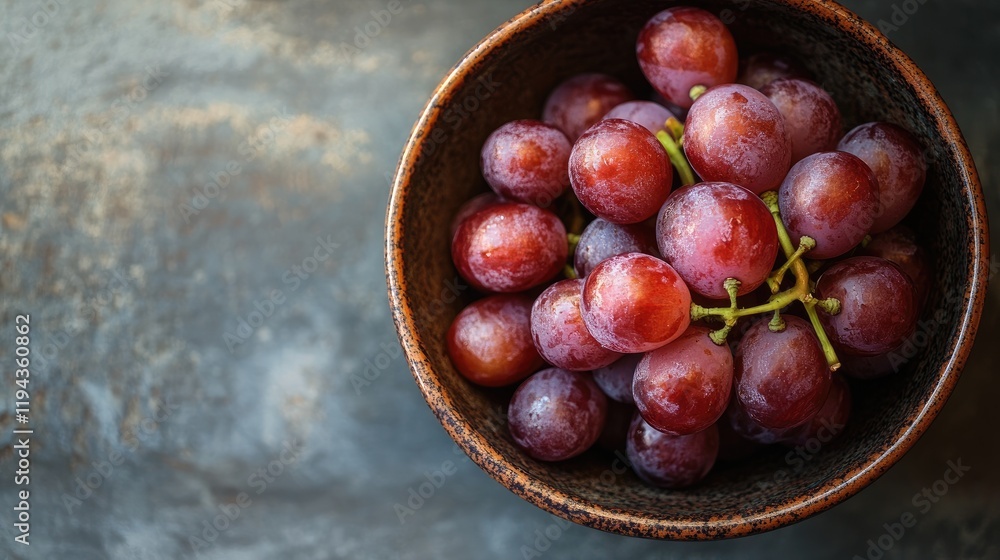 Obraz premium juicy red grapes in a rustic bowl on a textured background fresh healthy eating concept
