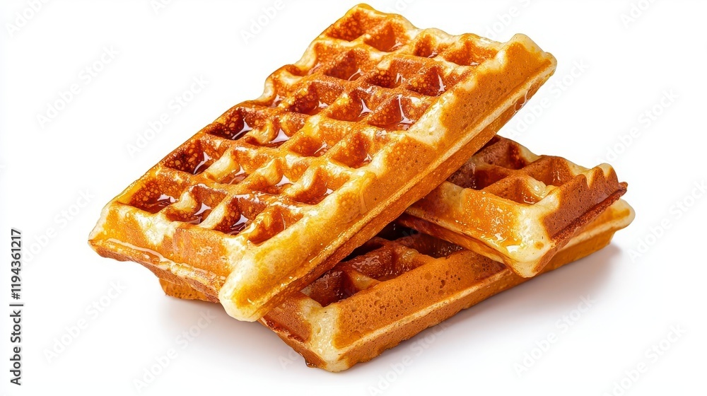 A photostock of golden-brown waffles with syrup splashes, isolated on a clean white background, crispy and appetizing, High Quality A photostock of golden-brown waffles with syrup splashes, isolated on a clean white background, crispy and appetizing, High Quality