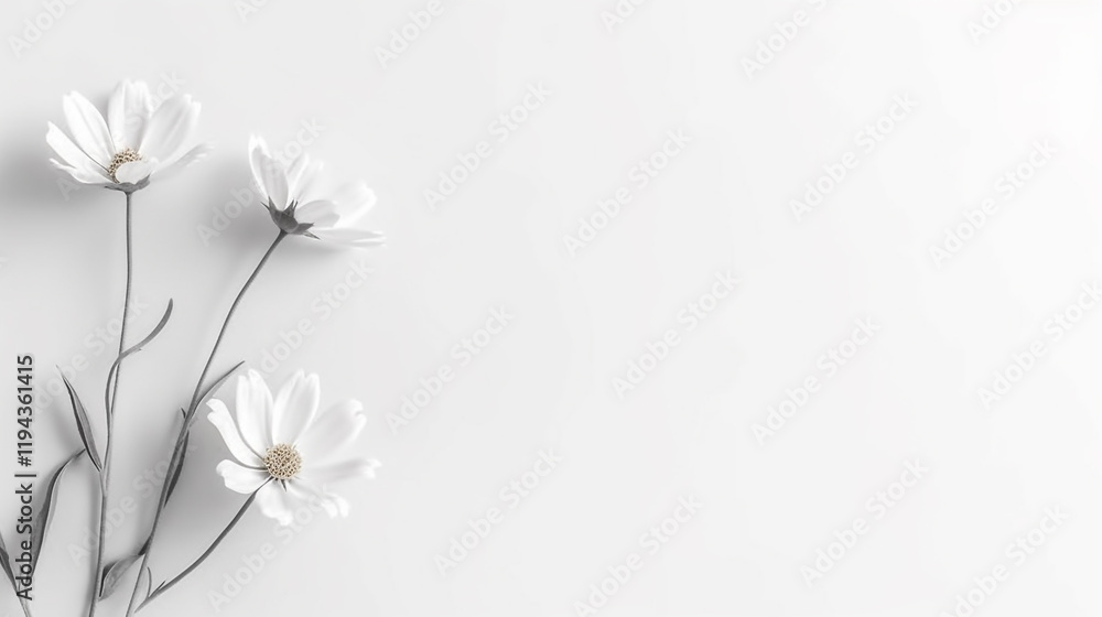 Naklejka premium white flowers, top view with copy space on a white background flowers are arranged in a way that they are not overlapping each other 