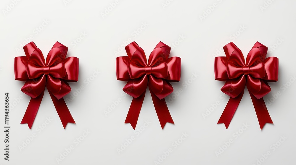 A photostock of multiple red gift bows with shiny ribbon loops, isolated on a clean white background, festive and decorative, High Quality A photostock of multiple red gift bows with shiny ribbon loops, isolated on a clean white background, festive and decorative, High Quality
