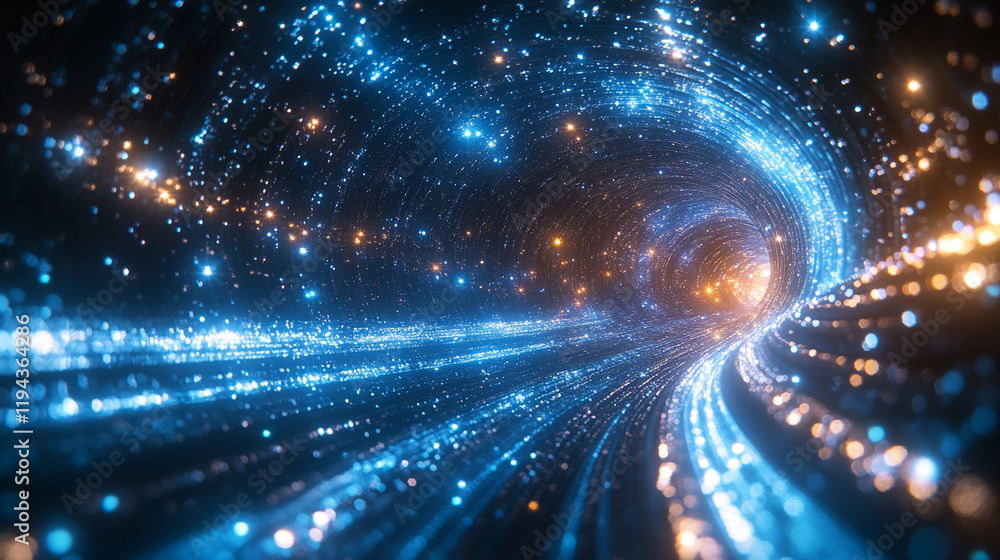 Fototapeta premium Colorful light tunnel evokes a sense of infinite space and motion