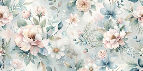 Elegant Watercolor Floral Design Soft Pastel Blooms and Delicate Greenery in a Seamless Pattern