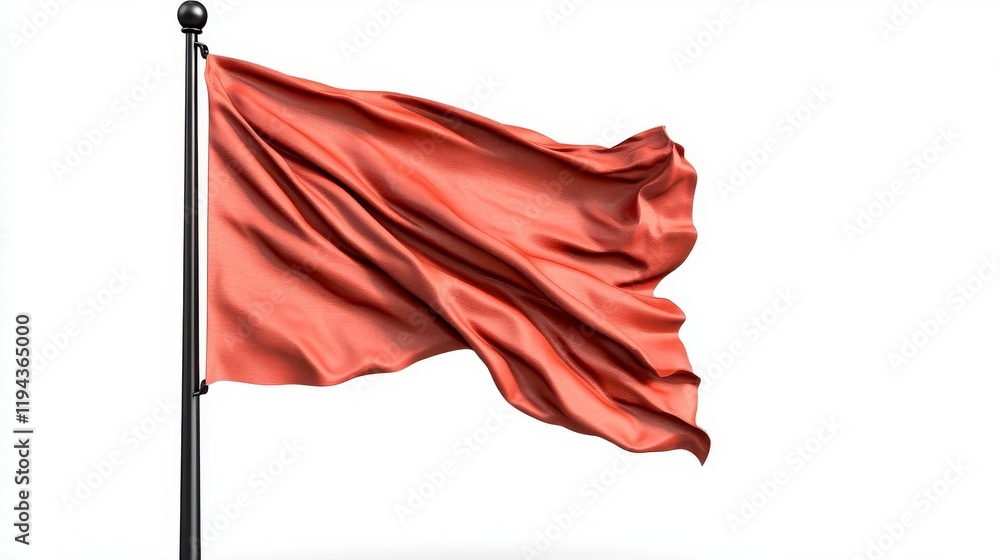 A photostock of red flags waving gently in the wind, isolated on a clean white background, vibrant and symbolic, High Quality A photostock of red flags waving gently in the wind, isolated on a clean white background, vibrant and symbolic, High Quality