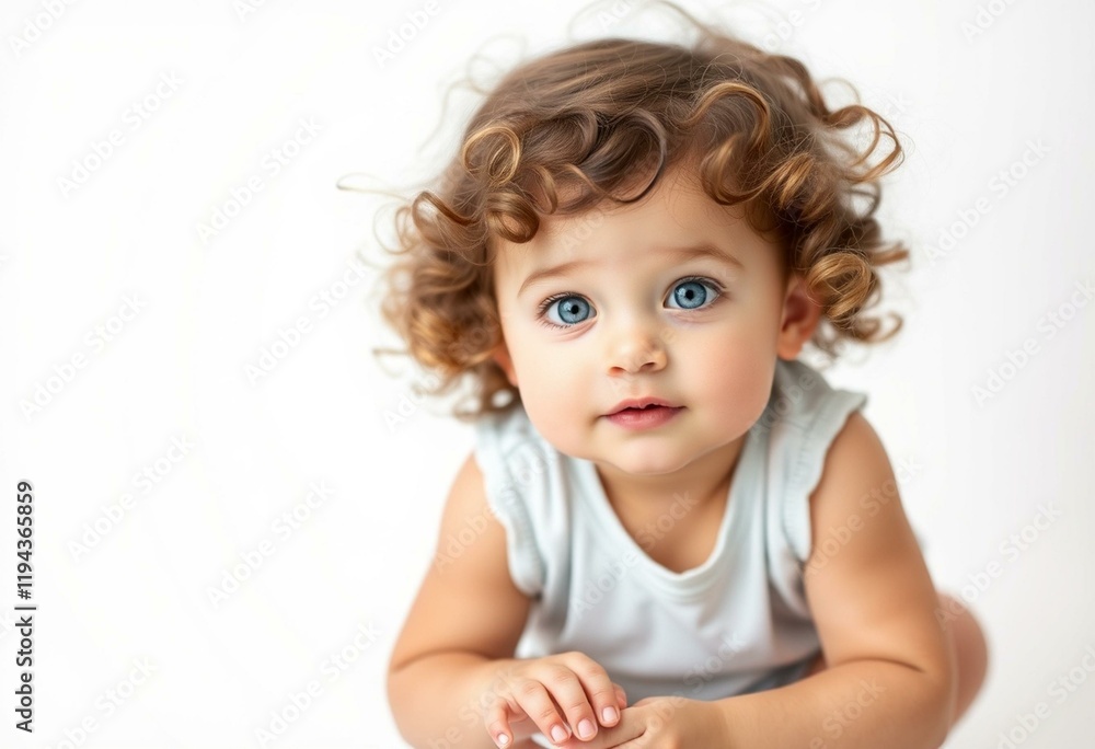 Portrait of a 3-year-old girl with curly brown hair and bright blue eyes Portrait of a 3-year-old girl with curly brown hair and bright blue eyes