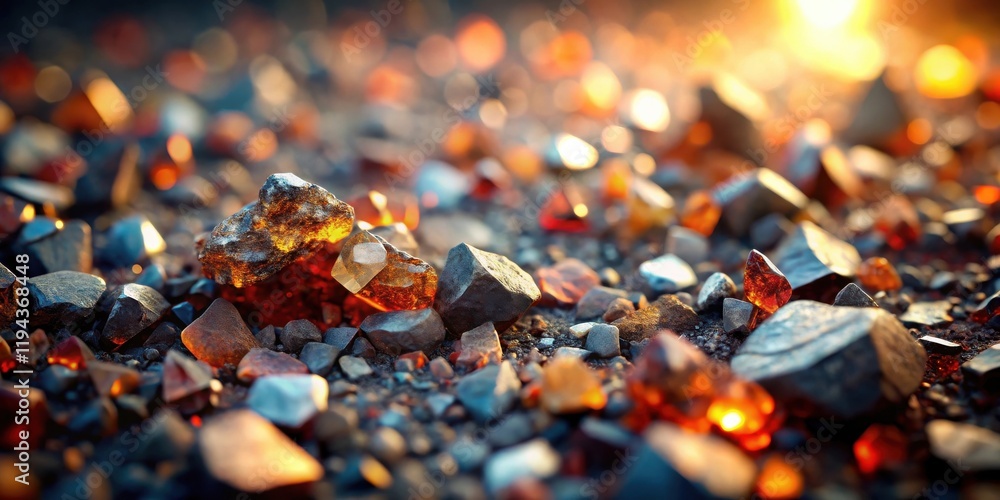 Fototapeta premium Golden Hour Gemstones A Collection of Sparkling Rocks Illuminated by Sunset