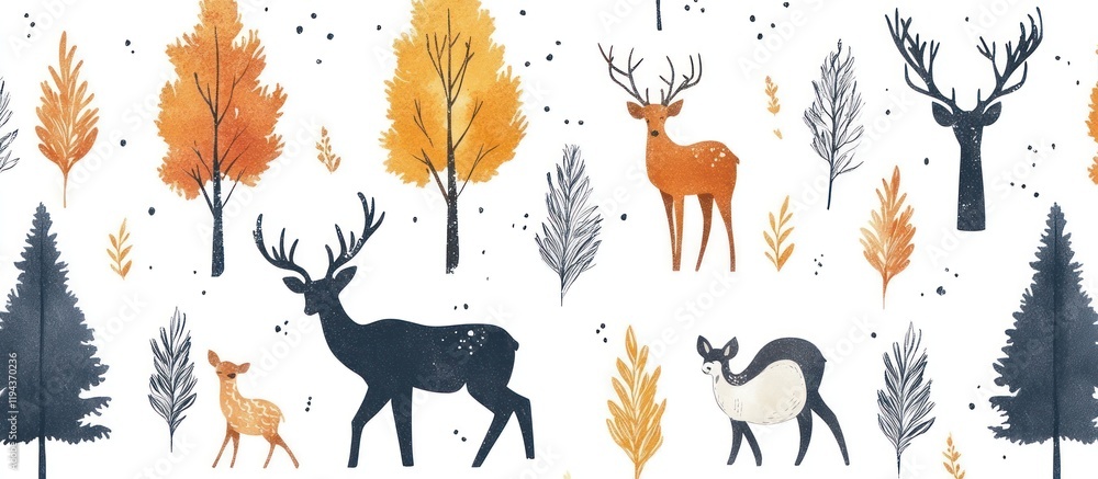 Autumn woodland deer pattern fabric Autumn woodland deer pattern fabric