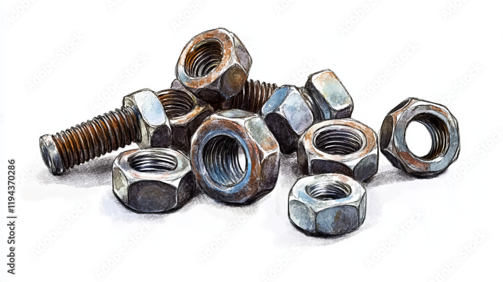 Bolts And Screws, Isolated On White Background, Vector Illustration Bolts And Screws, Isolated On White Background, Vector Illustration