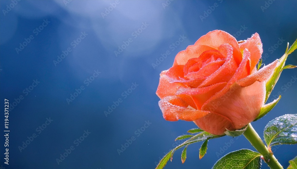 A pink rose grows, its stem curves up towards the sky, with glistening dew on its tip. A pink rose grows, its stem curves up towards the sky, with glistening dew on its tip.