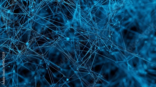 Abstract image of neural connections on blue background. Technological background for a design on the theme of artificial intelligence, big date, neural connections photo