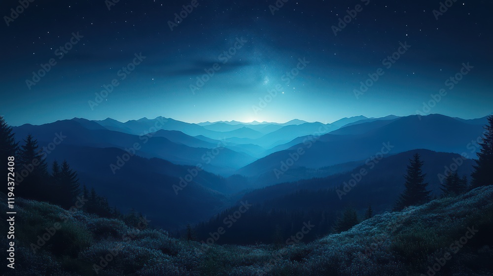 Nightfall Serenity: A Majestic Mountain Range Under a Starry Sky Nightfall Serenity: A Majestic Mountain Range Under a Starry Sky
