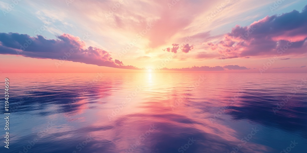 Obraz premium Serene Sunset Ocean Tranquility Pink Sky Calm Water Seascape