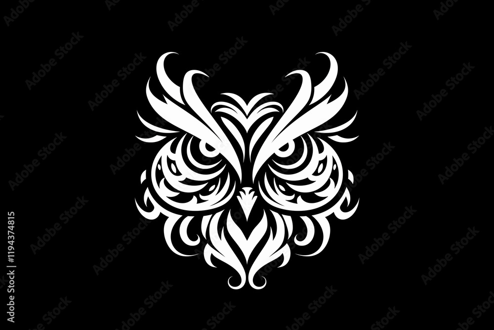 Ornate Owl Tribal Tattoo Design Black and White Vector Graphic Ornate Owl Tribal Tattoo Design Black and White Vector Graphic