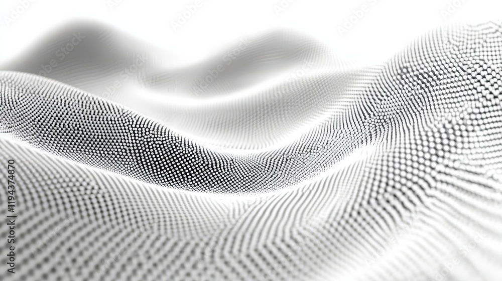 Naklejka premium Dotted particles wave flow vector abstract technology and science background, big data flow, nanotechnology theme, beautiful abstraction design dots array cluster in wavy motion.