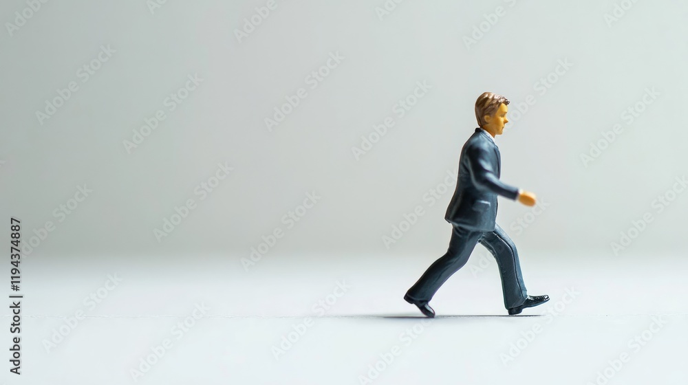Miniature businessman walking, simple background, career journey concept, stock photo Miniature businessman walking, simple background, career journey concept, stock photo