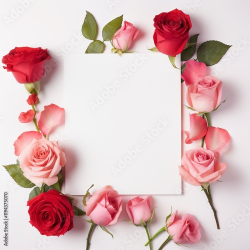 valentine's day concept. Blank space card with rose around on white background