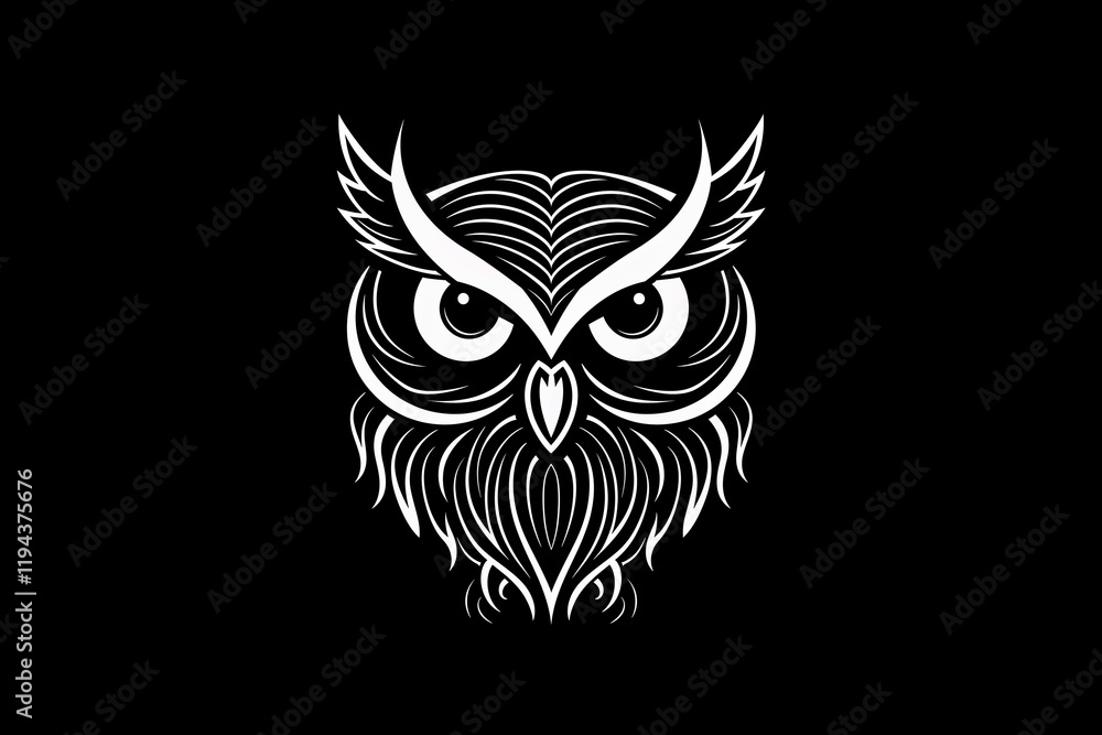 Fototapeta premium Stylized Owl Head Black and White Bird Illustration Vector Graphic