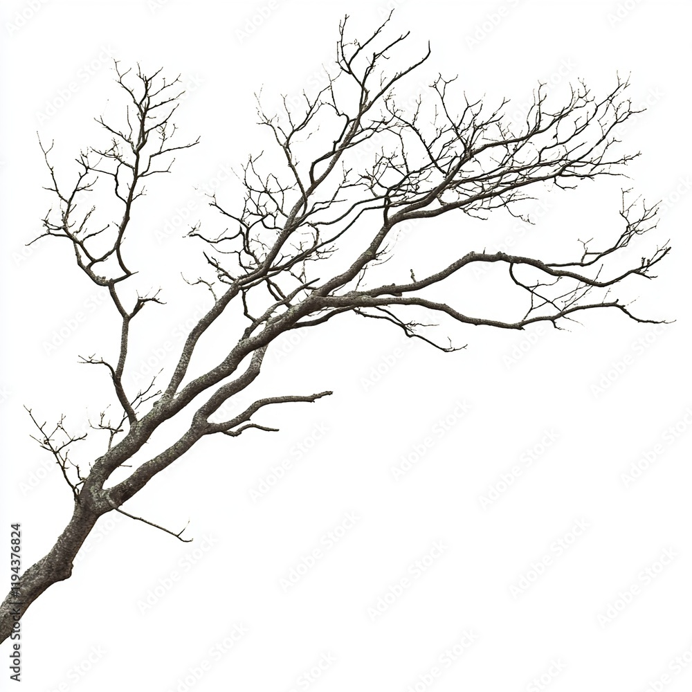 Fototapeta premium Stark Winter Tree Branch Silhouette on White Background