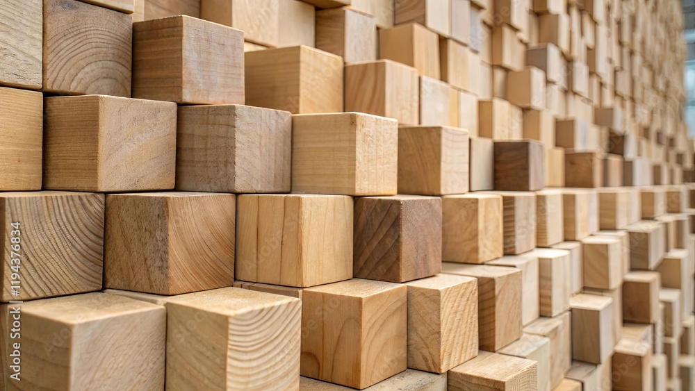 Obraz premium A wall made of wooden blocks in various sizes