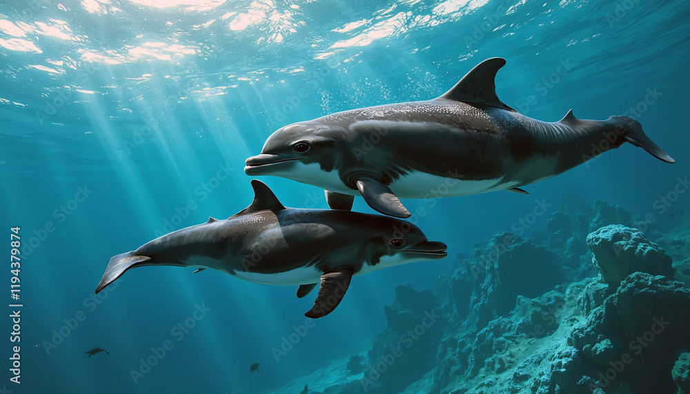Obraz premium Playful Dolphins in Vibrant Ocean
