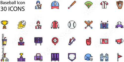 Set of Baseball icons. Line art style icons bundle. vector illustration