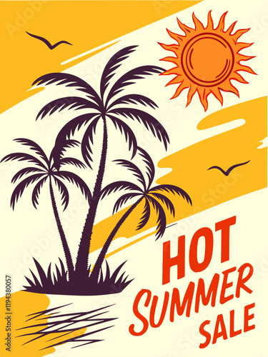 Exciting ai generated hot summer sale event at tropical paradise vibrant graphic design bright colors vacation concept