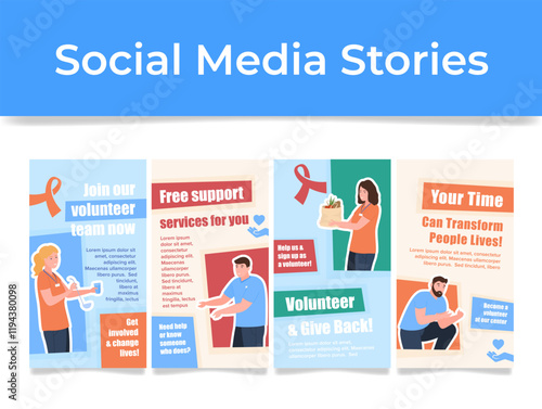 Web banners inviting people to join a team of volunteers to change society and provide support to those in need.