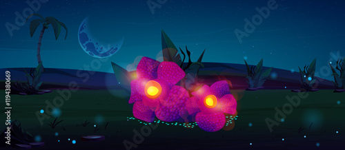 Rafflesia plants shining at night