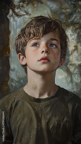 A Boy's Hopeful Gaze: A Realistic Portrait Painting photo