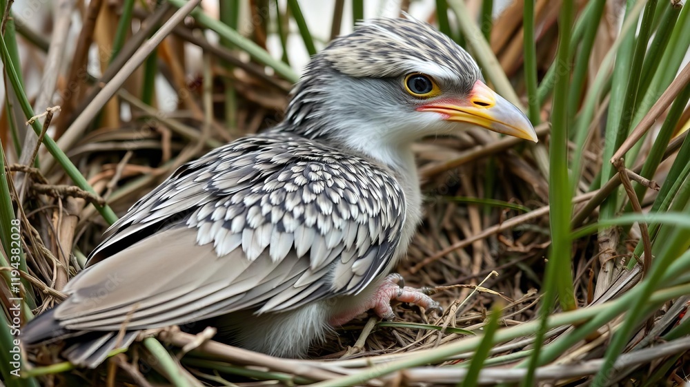 Obraz premium Close up of weaver bird skillfully weaving a nest using grass strands, construction, weaving