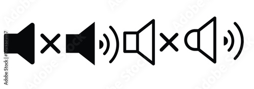 Mute sound icon vector set. Black and white.