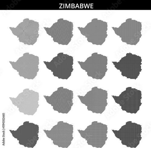 Detailed dot pattern representation of Zimbabwe illustrating geographical features