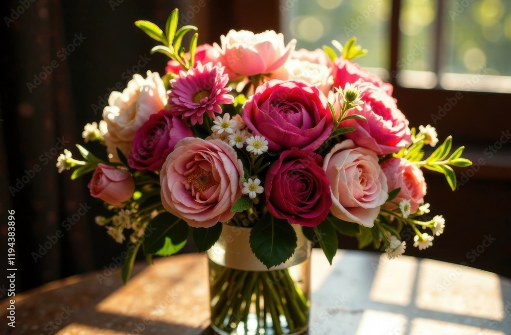 Obraz premium bouquet of flowers at a cafe table 