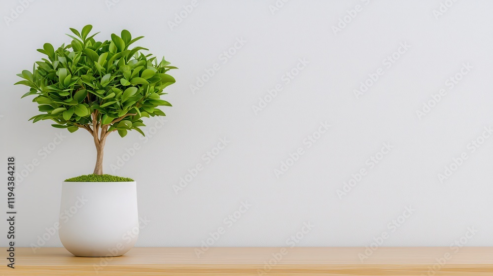 A small green plant in a white pot sits on a wooden surface against a minimalistic background, adding a touch of nature to the decor. A small green plant in a white pot sits on a wooden surface against a minimalistic background, adding a touch of nature to the decor.