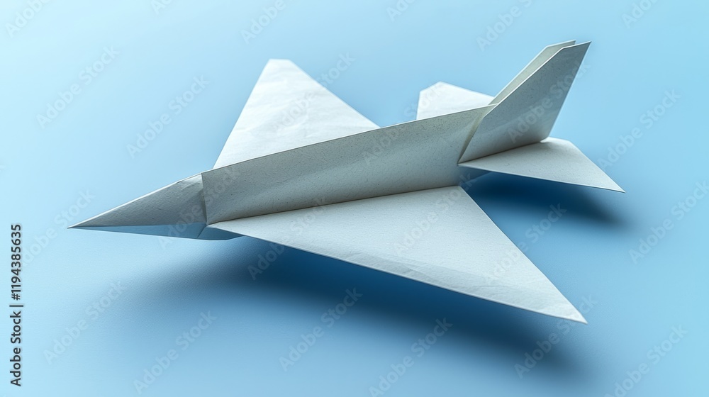 Paper airplane on blue background, flight imagination, childhood creativity Paper airplane on blue background, flight imagination, childhood creativity