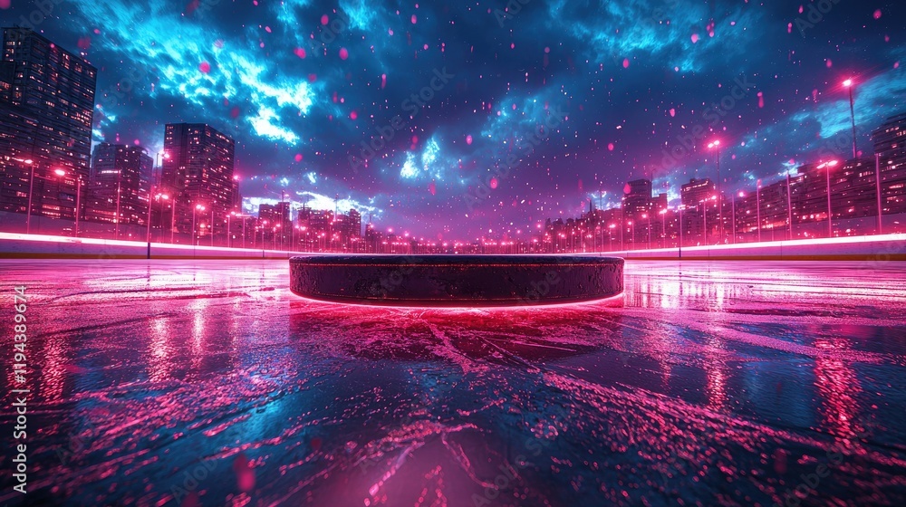 Neon City Nightscape: Cyberpunk Ice Rink