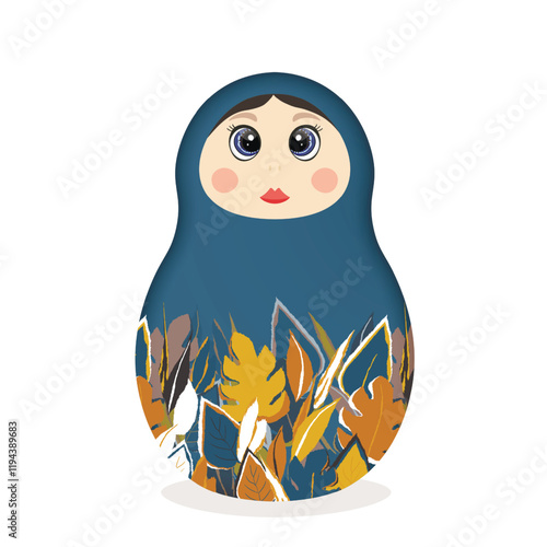 Russian Matryoshka. Traditional Russian folklore dolls with big eyes and lips. Babushka doll with hohloma, traditional painted floral pattern. Hand drawn vector illustration.