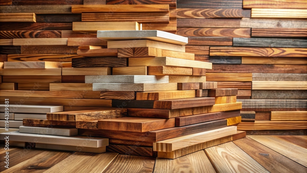 A Stack of Various Wood Planks and Boards, Showing Different Wood Grains and Colors A Stack of Various Wood Planks and Boards, Showing Different Wood Grains and Colors
