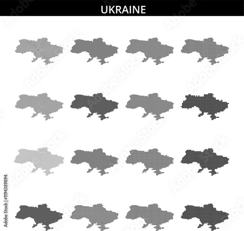 Ukraine outline map filled with dot pattern showcasing geographical features clearly