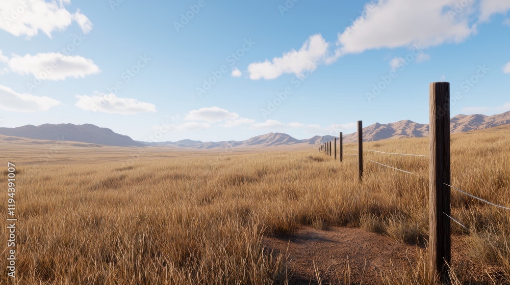 Fototapeta premium Vast Desert Landscape with Fence