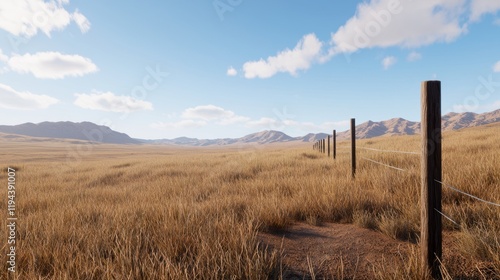 Vast Desert Landscape with Fence photo