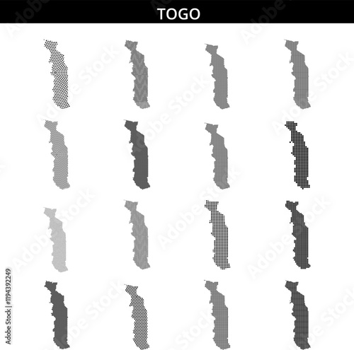 Togo outlined in dotted pattern highlighting its geographical shape and boundaries