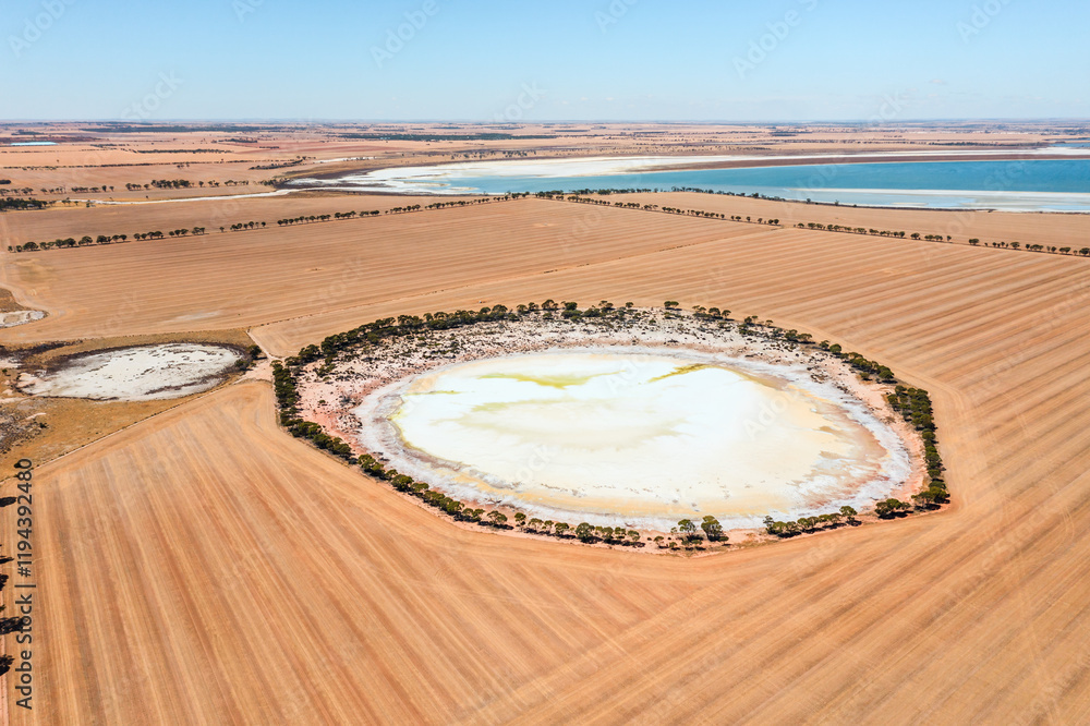 Aerial view of landscape with salt lakes in Western Australia Aerial view of landscape with salt lakes in Western Australia
